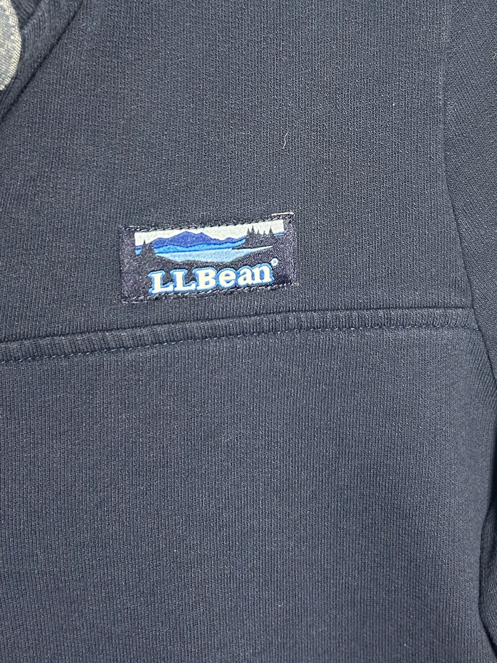 L.L. Bean Navy 100% Cotton Quarter-Button Mock Neck Pullover Size Small - 501541 - Picture 4 of 12